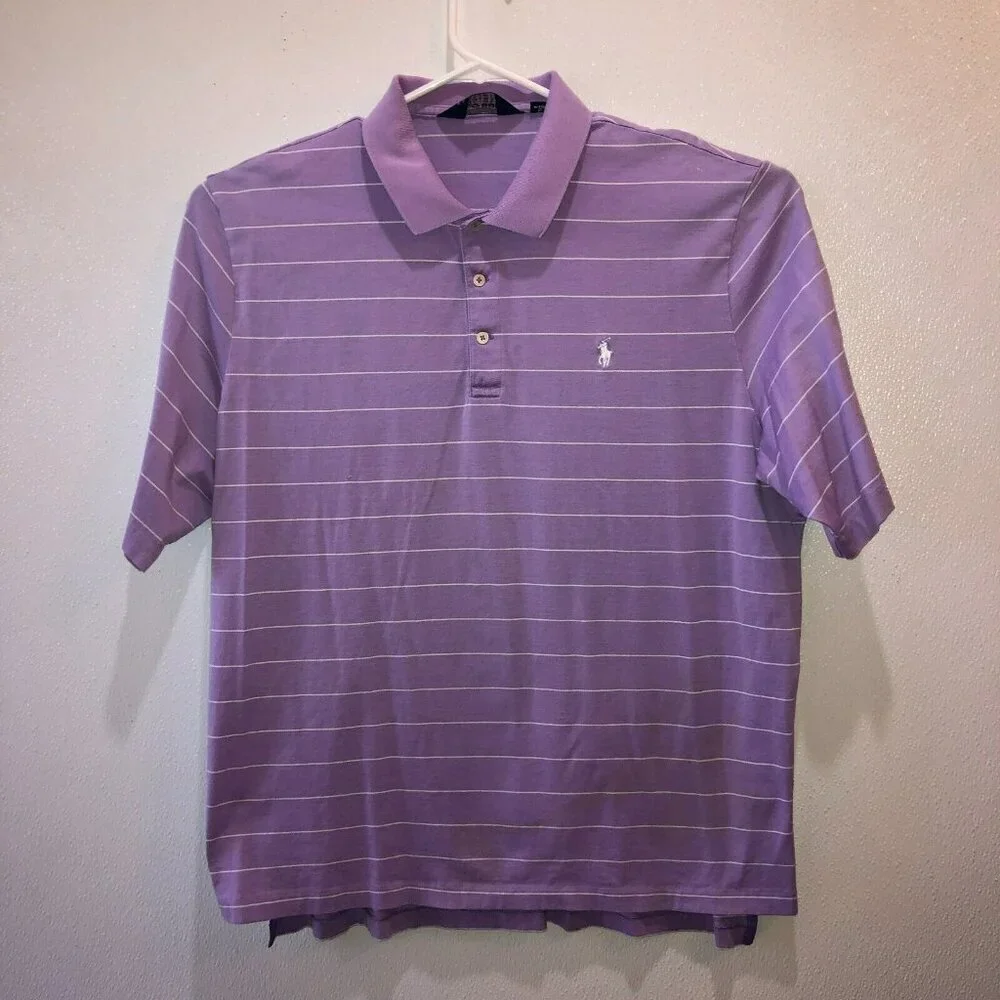 Ralph Lauren Polo Golf Shirt Mens Large Purple Striped Performance Classic Sz L